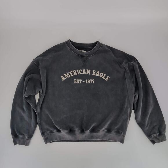 American Eagle Funday Gray/Grey Distressed Crewneck Graphic Sweatshirt - Size M - Picture 12 of 13